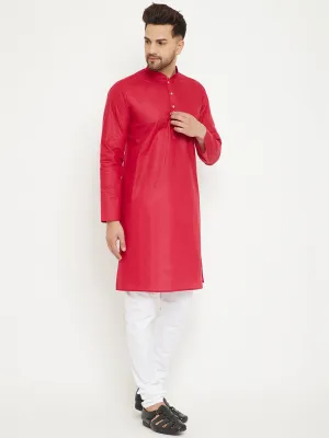 VASTRAMAY Men's Red & White Kurta Churidar