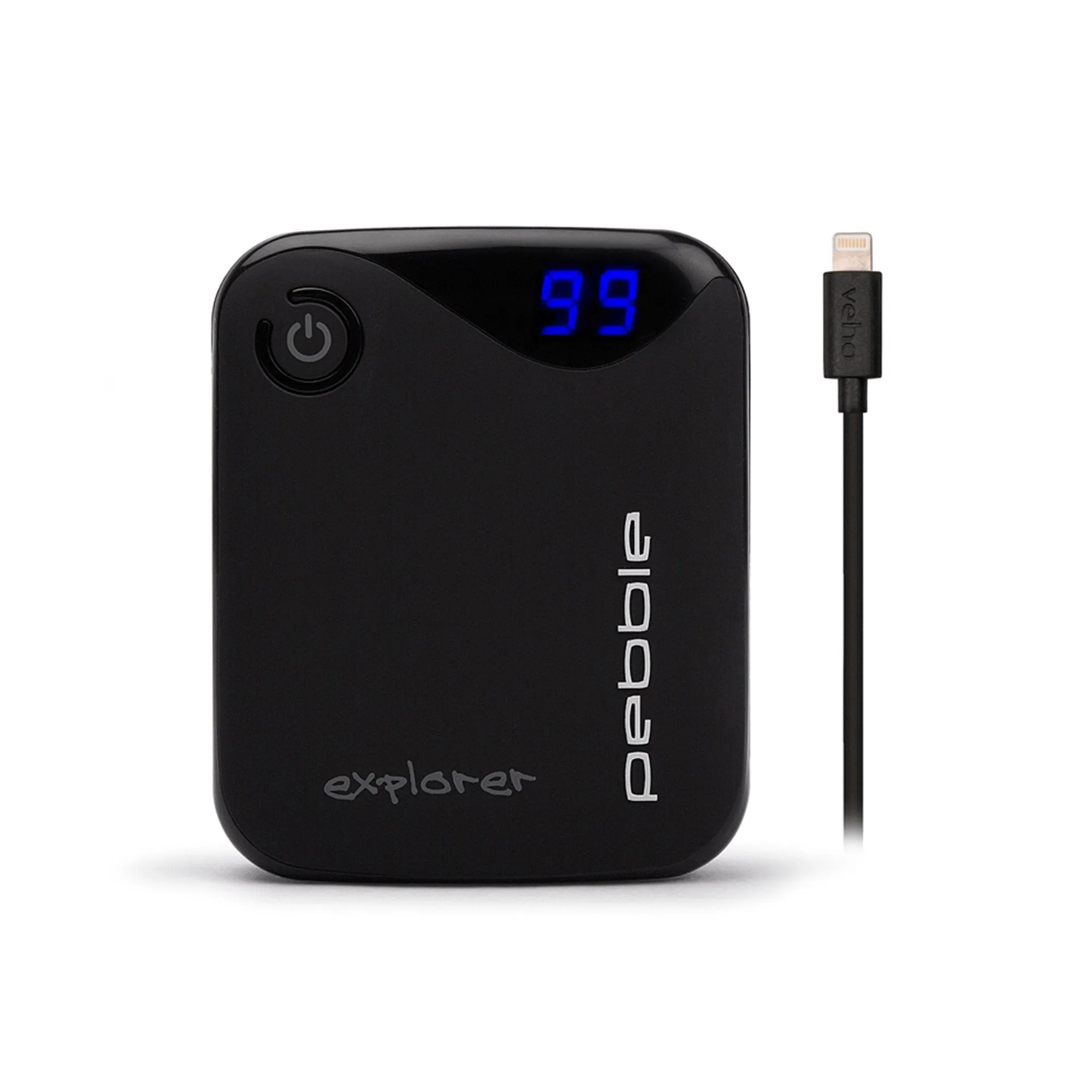 Veho Pebble Explorer Pro | Power Bank | 8400mAh | Certified Apple MFi Lightning Cable | Rechargeable | Portable Charger | External Battery | LED Digital Display | Fast Charge | 2 x USB Ports