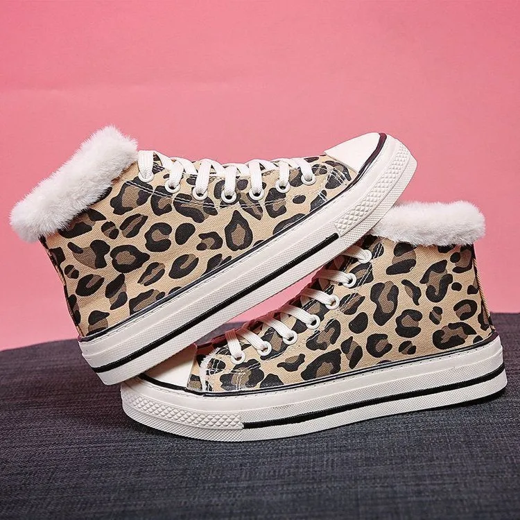 Velvet Thick Leopard Print Women's Sneakers - GlamzLife