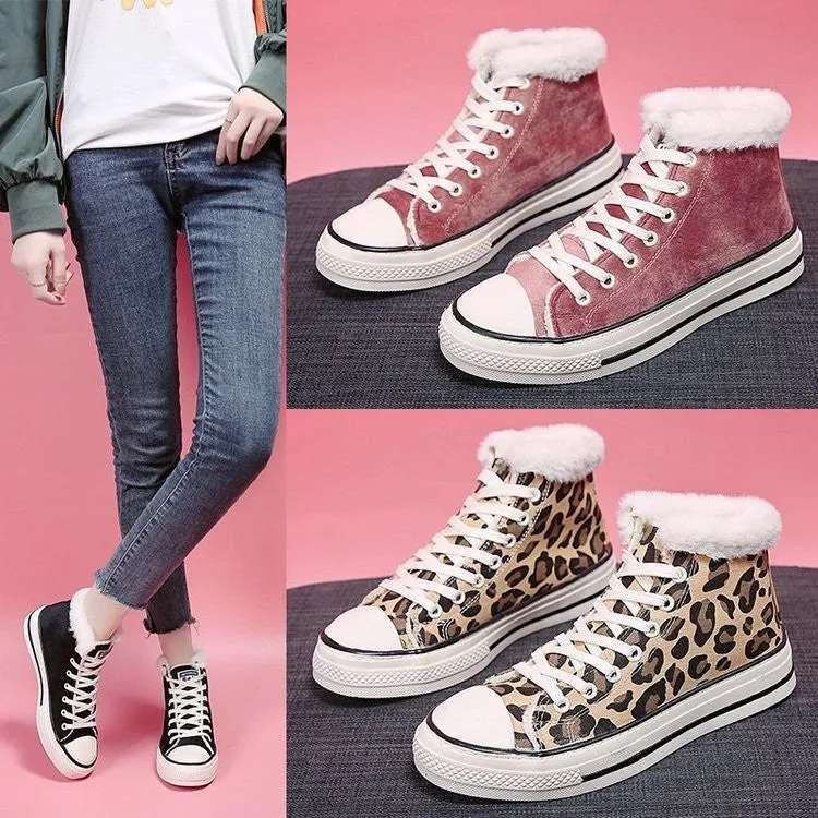 Velvet Thick Leopard Print Women's Sneakers - GlamzLife