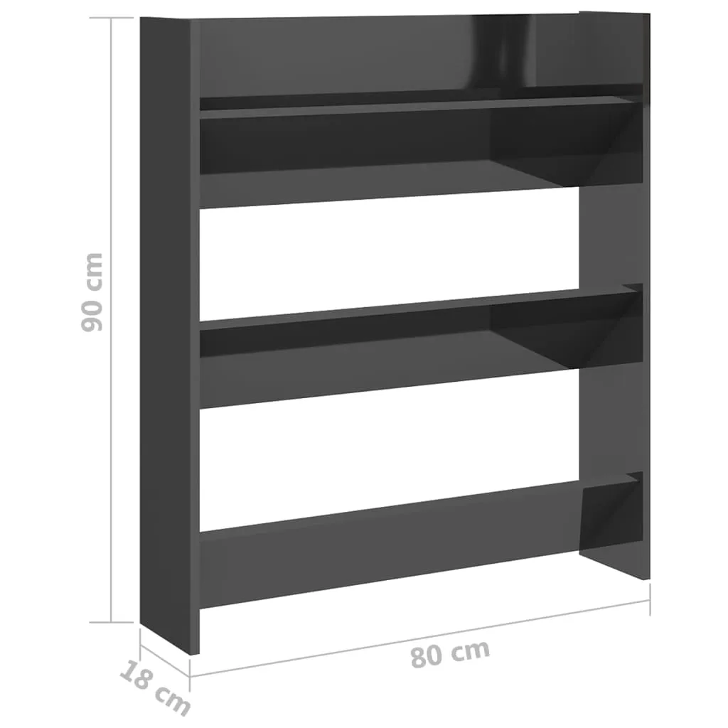 Wall Shoe Cabinet High Gloss Grey 80x18x90 cm Chipboard