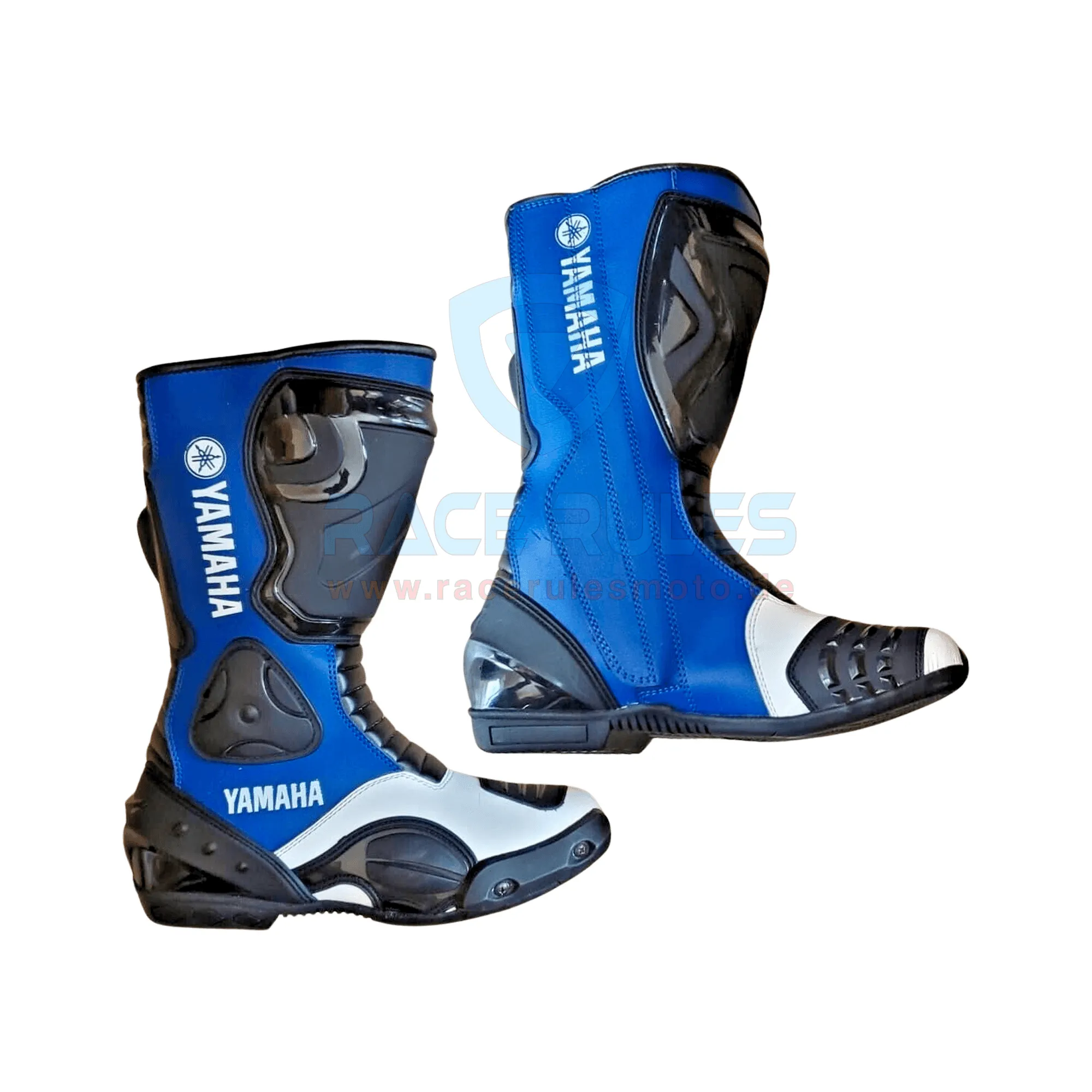 Yamaha Leather Motorcycle Boots White/Blue